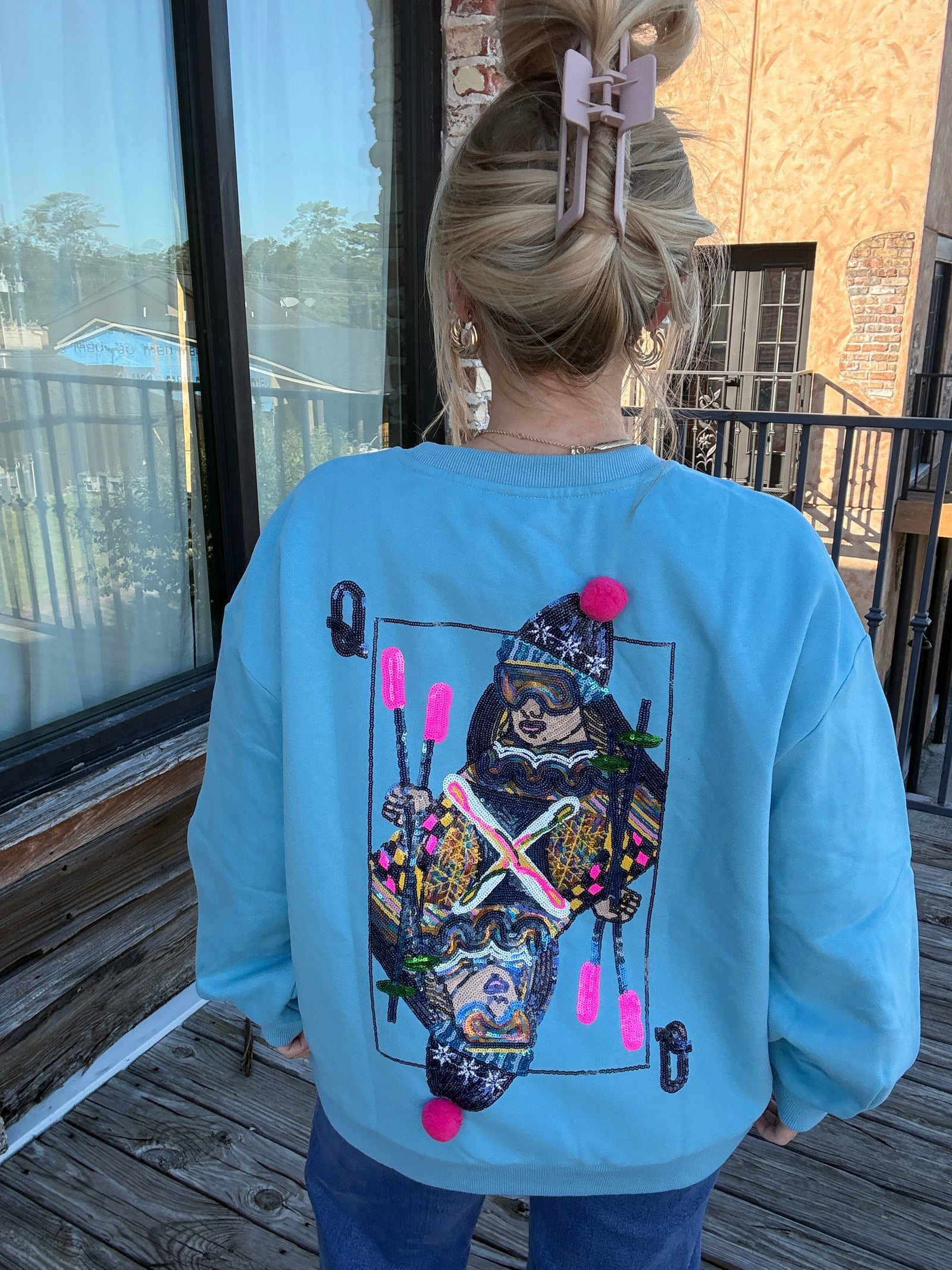 Queen of Sparkles Aqua Ski QOS Card Sweatshirt