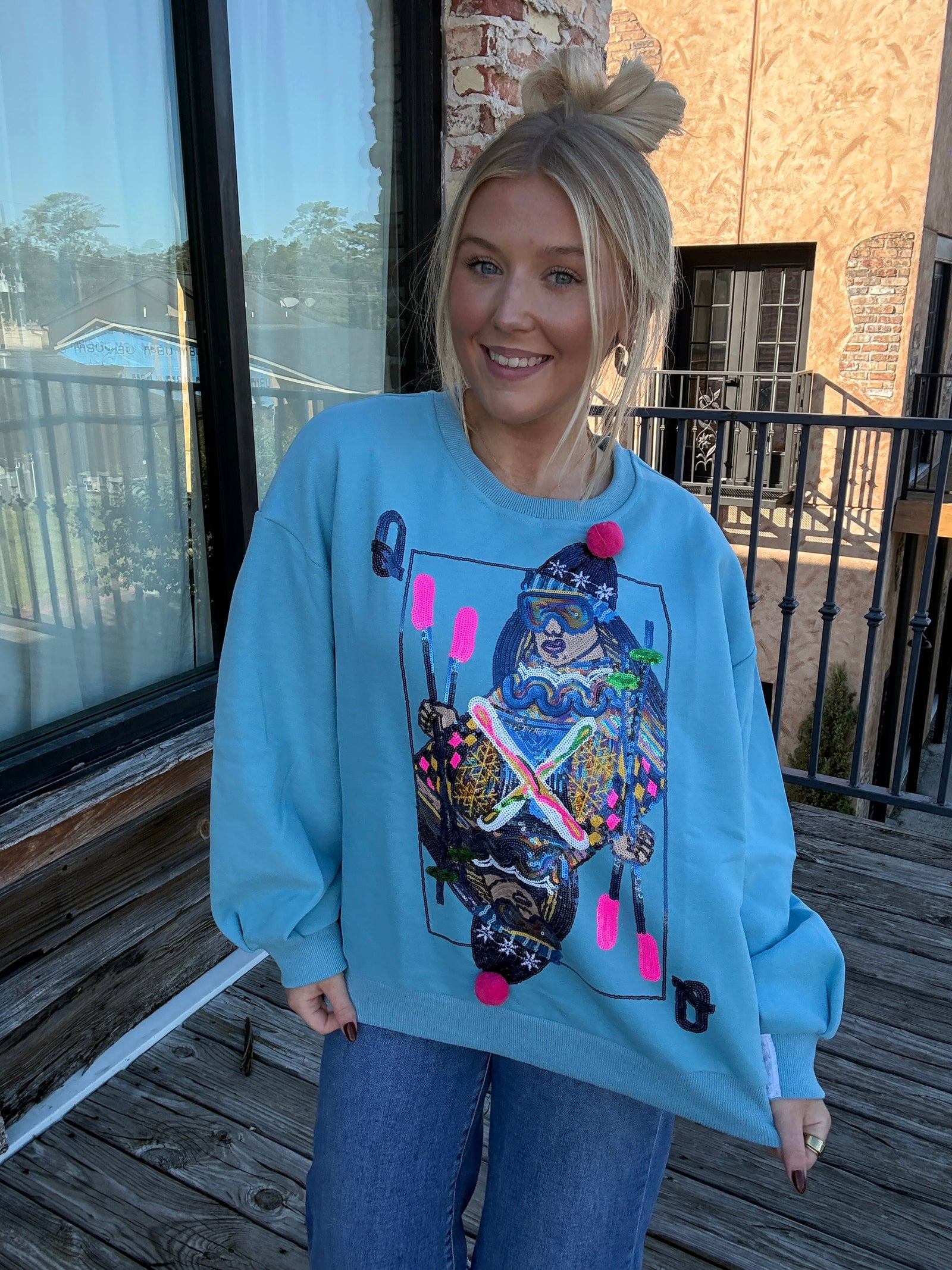 Queen of Sparkles Aqua Ski QOS Card Sweatshirt