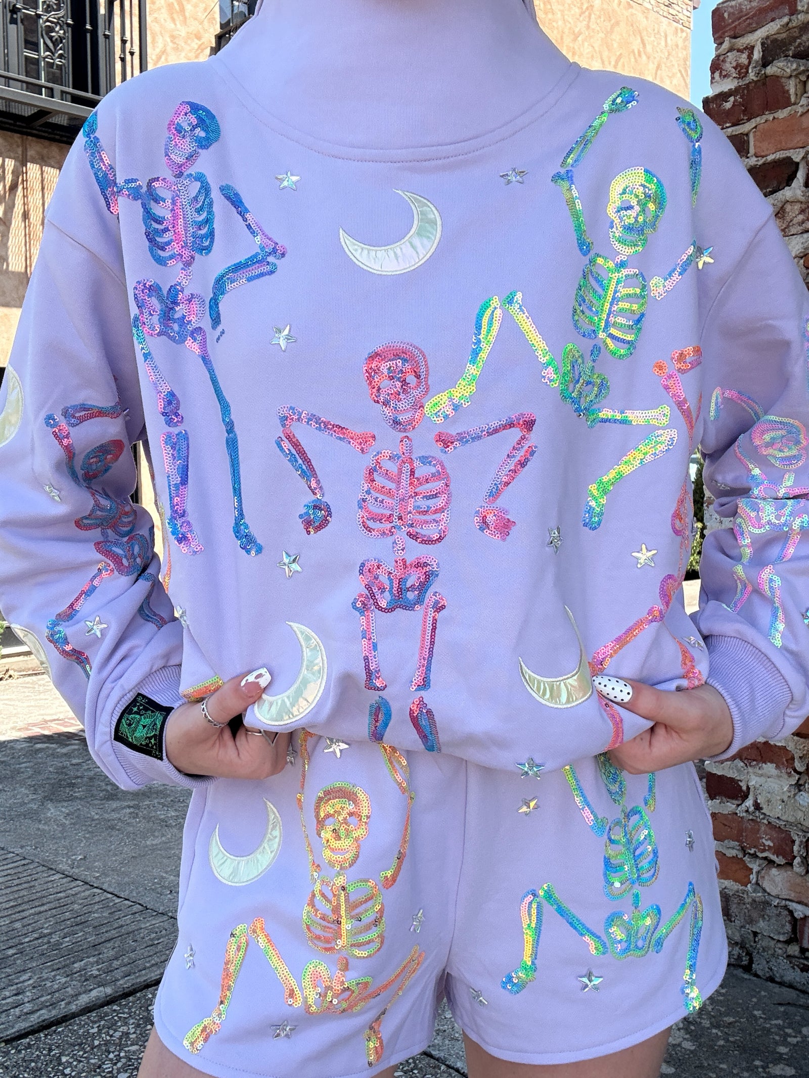 Queen of Sparkles Lavender Multi Dancing Skeleton Short