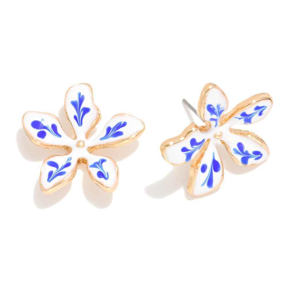 Blue Porcelain Flower Earrings