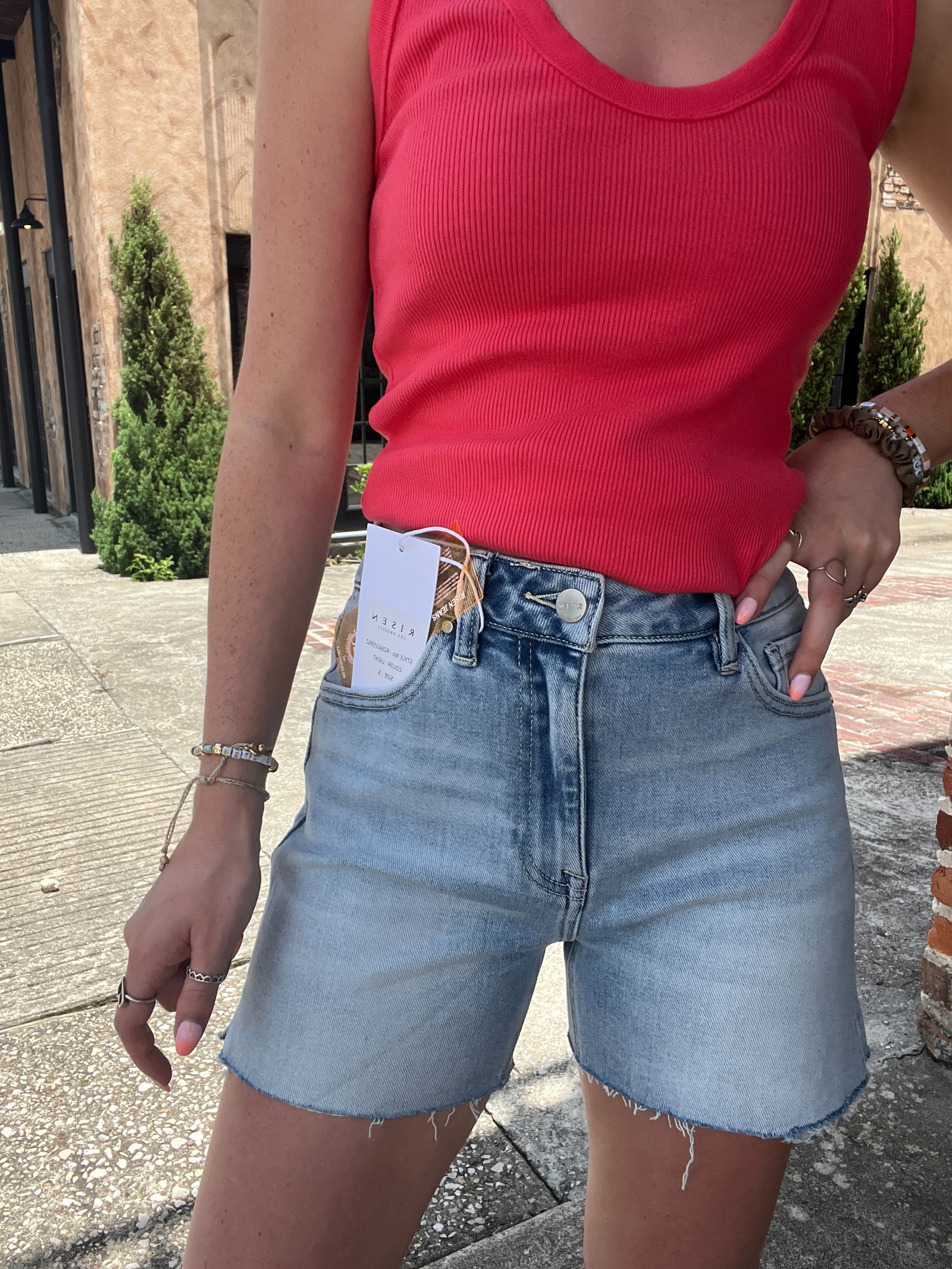 High Rise Raw Cut Hem Shorts