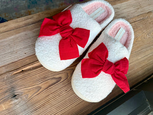 Betty Bow Fuzzy Slippers-Holiday
