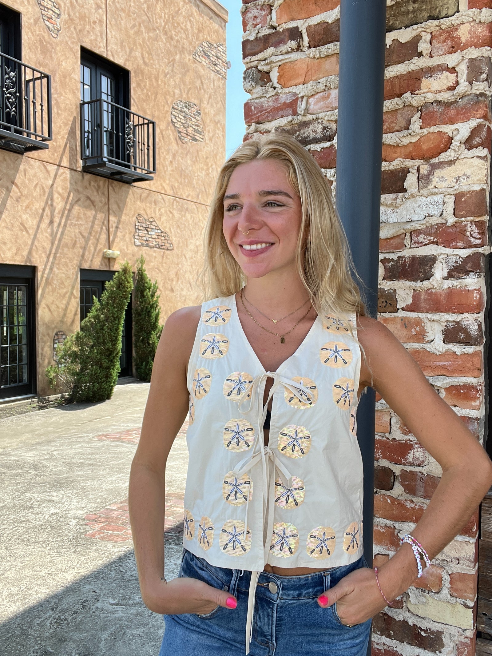 Queen of Sparkles Sand Dollar Cotton Tie Tank