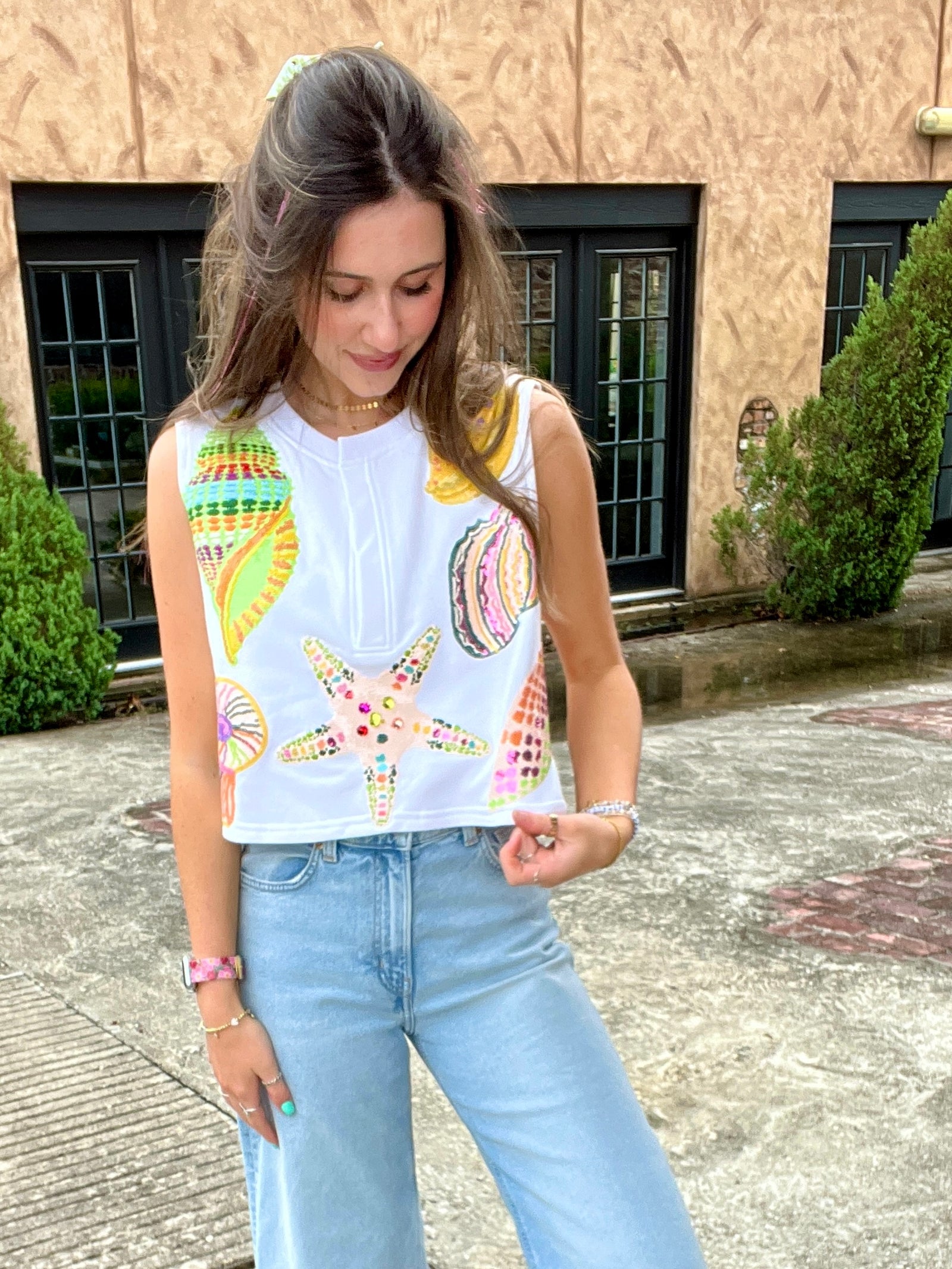 Queen of Sparkles White Multi Shell Tank