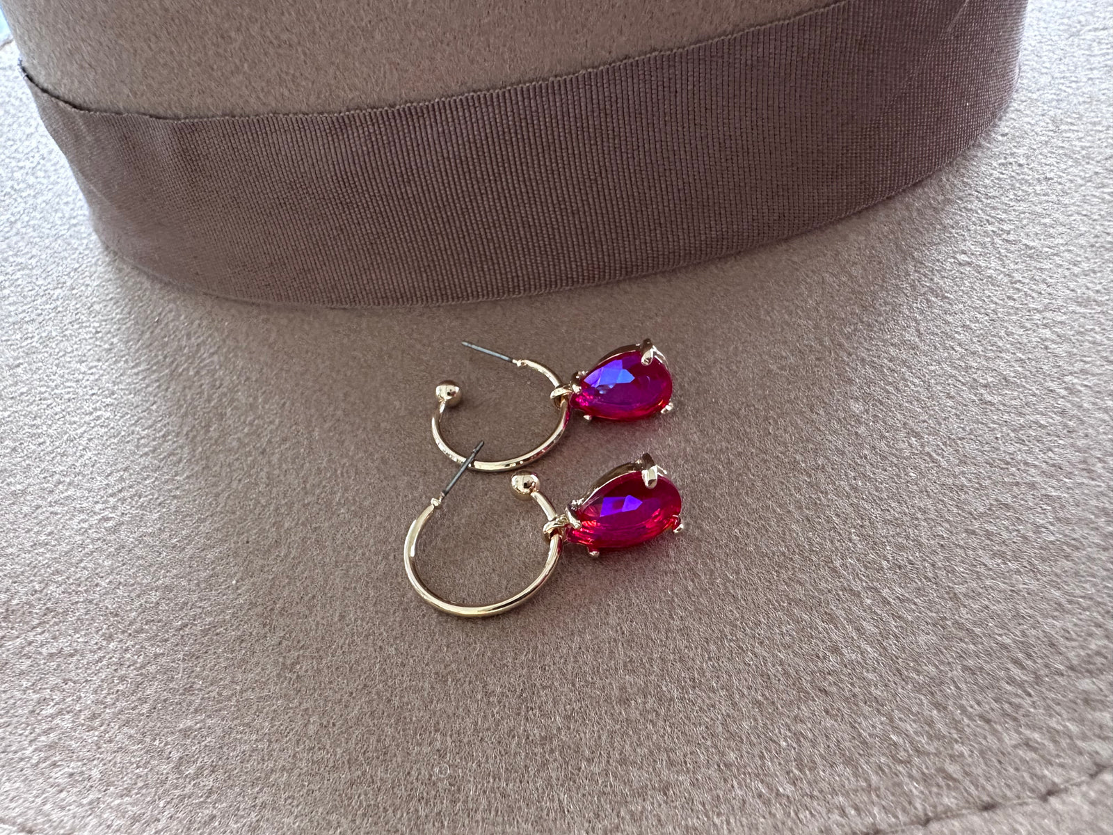 Hot Pink Crystal Hoops