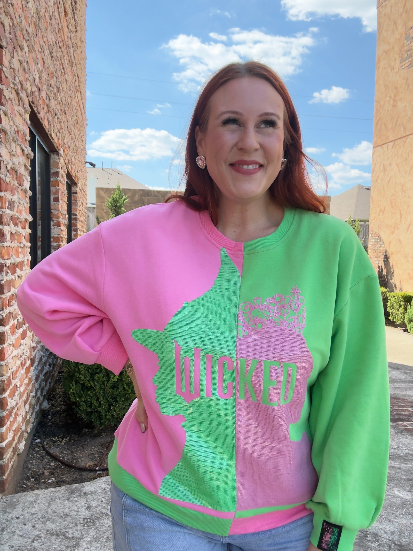 Pink and green 'Wicked' sweatshirt with sequins