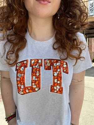 Queen of Sparkles Licensed Texas ‘UT’ Multi Jeweled Letter Tee