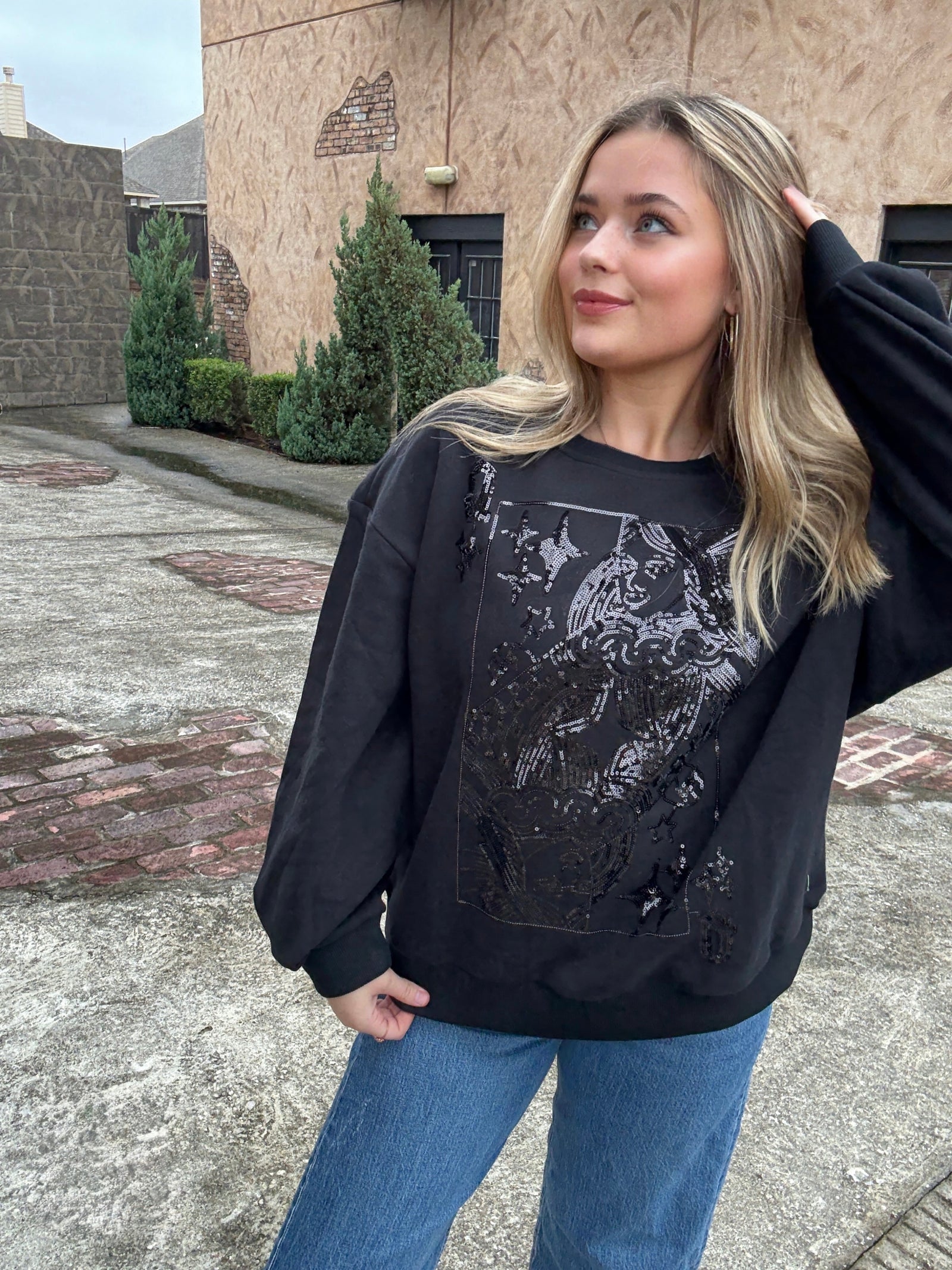 Queen of Sparkles Black Tonal Queen Card Sweatshirt
