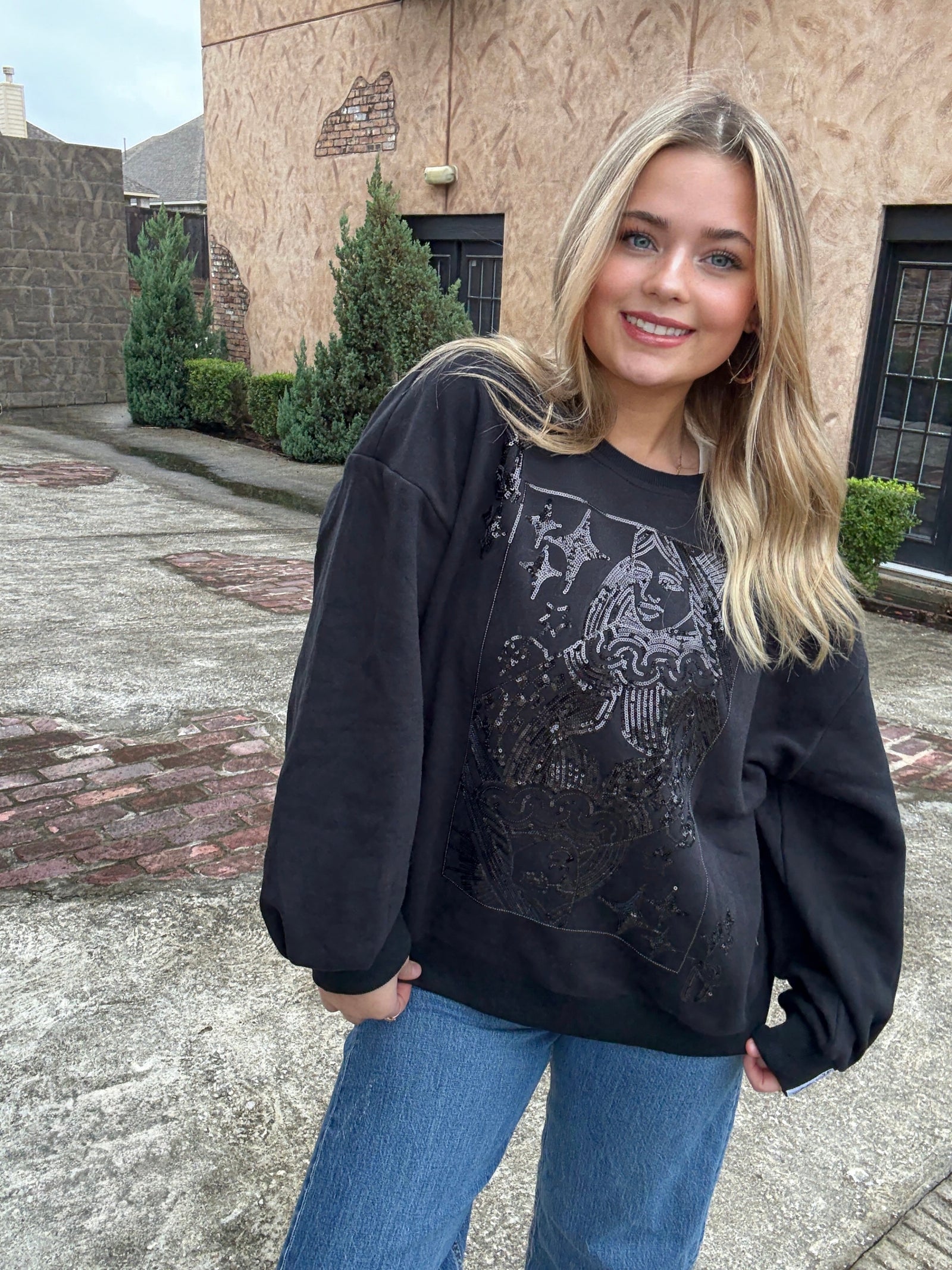 Queen of Sparkles Black Tonal Queen Card Sweatshirt