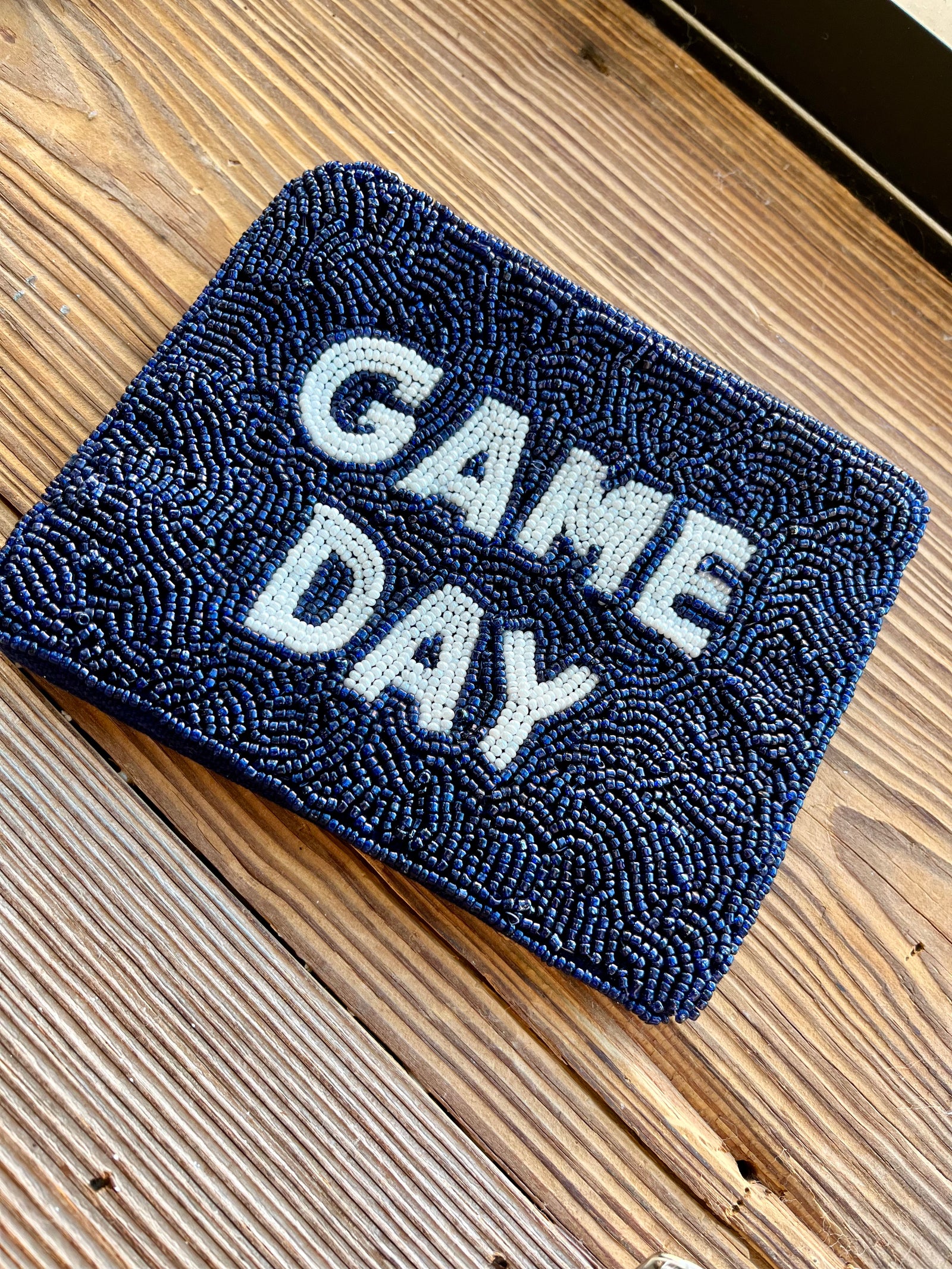 Blue Game Day Beaded Pouch
