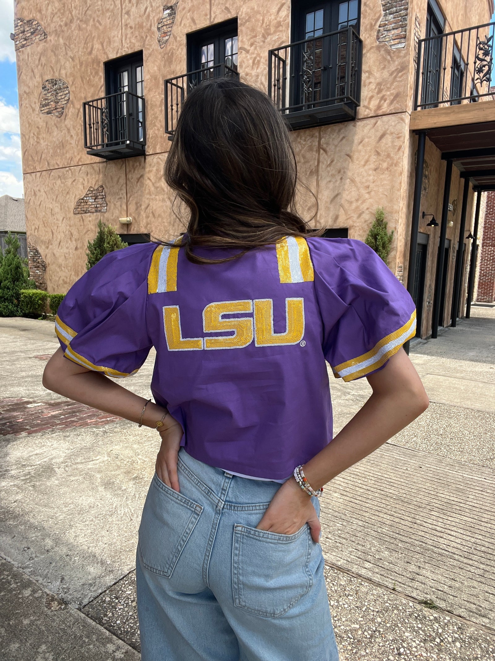 Queen of Sparkles Licensed LSU Cotton Front Tie Jersey Top
