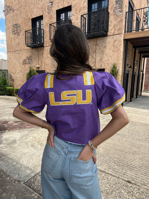 Queen of Sparkles Licensed LSU Cotton Front Tie Jersey Top