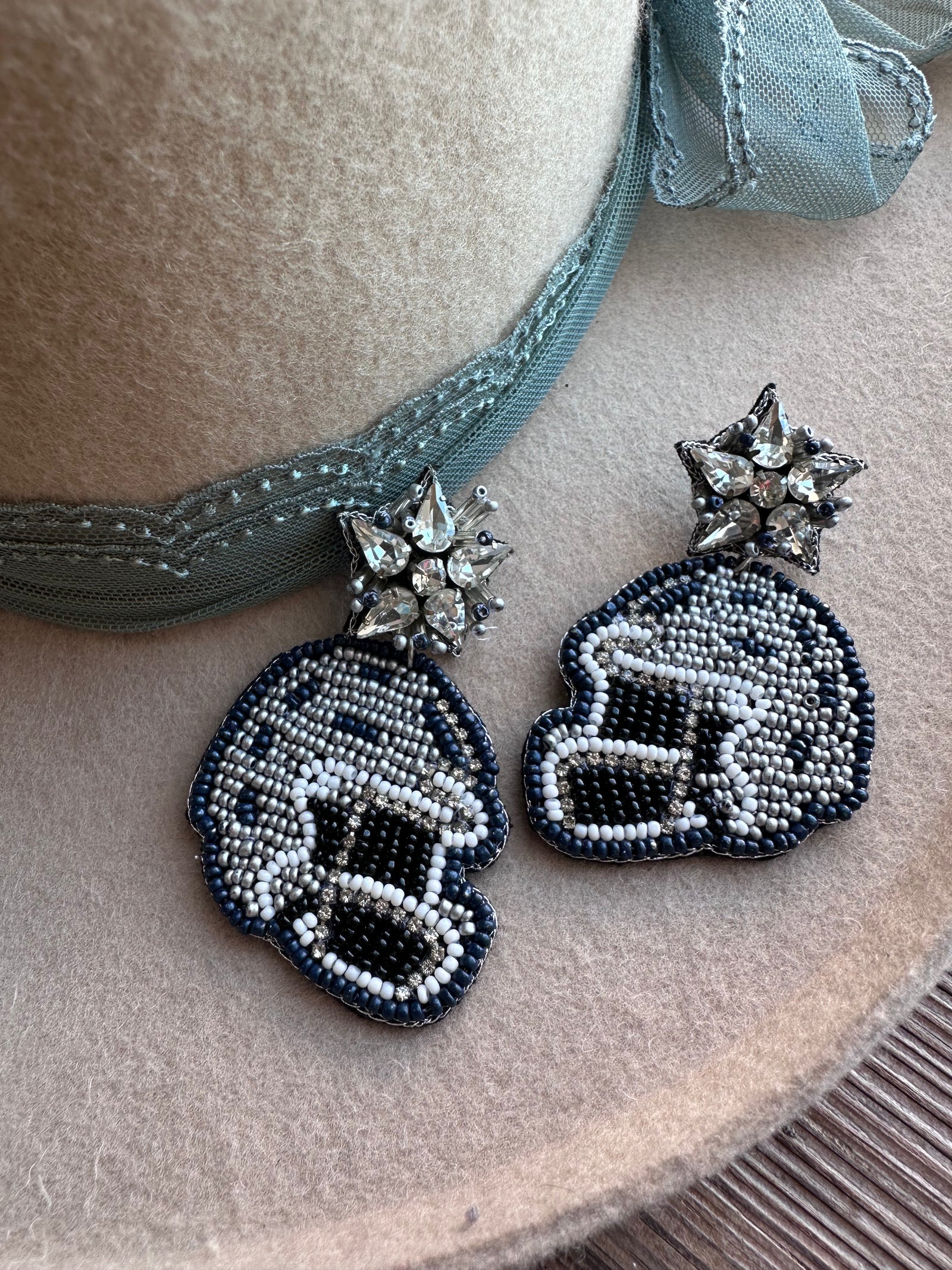 Navy and Silver Helmet Earrings