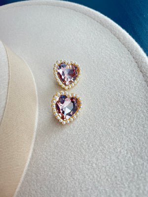 Brianna Cannon Light Pink Crystal & Pearl Heart Studs