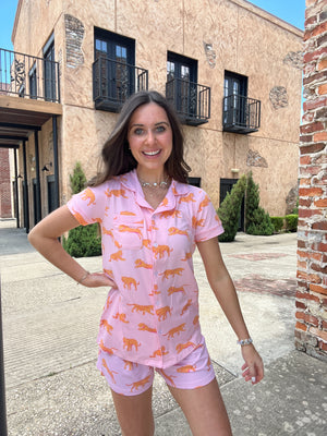 Pink Tiger Walk Pajama Short Set