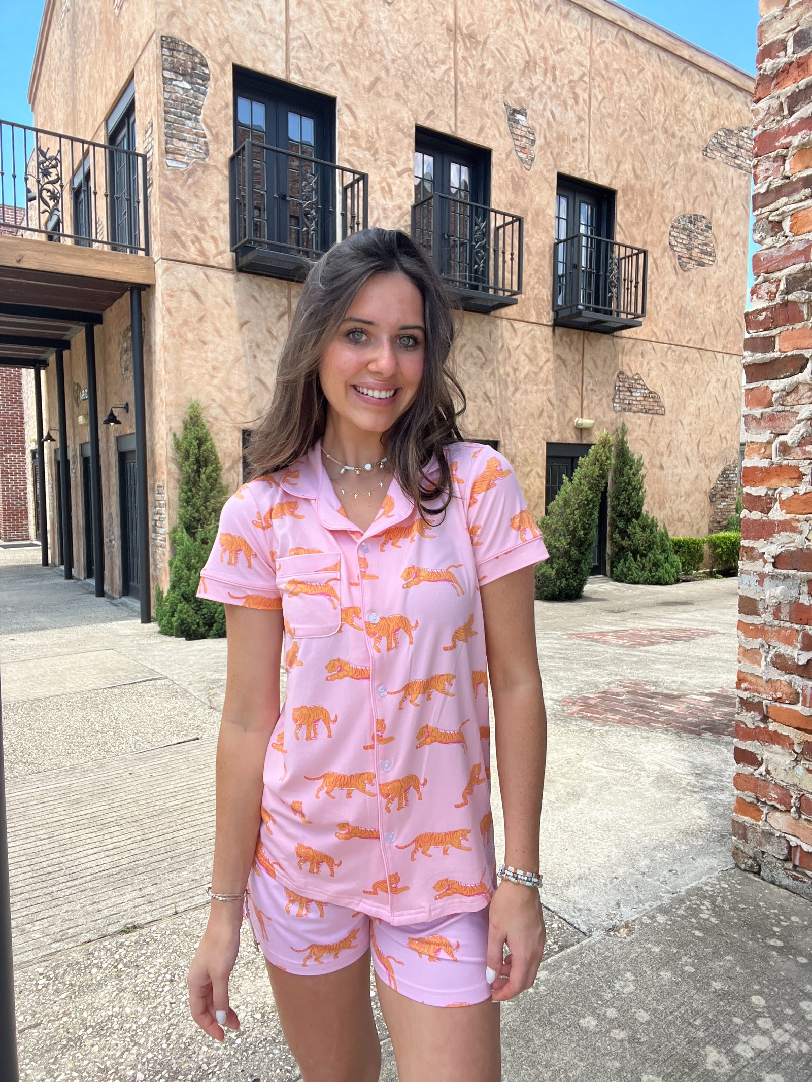 Pink Tiger Walk Pajama Short Set