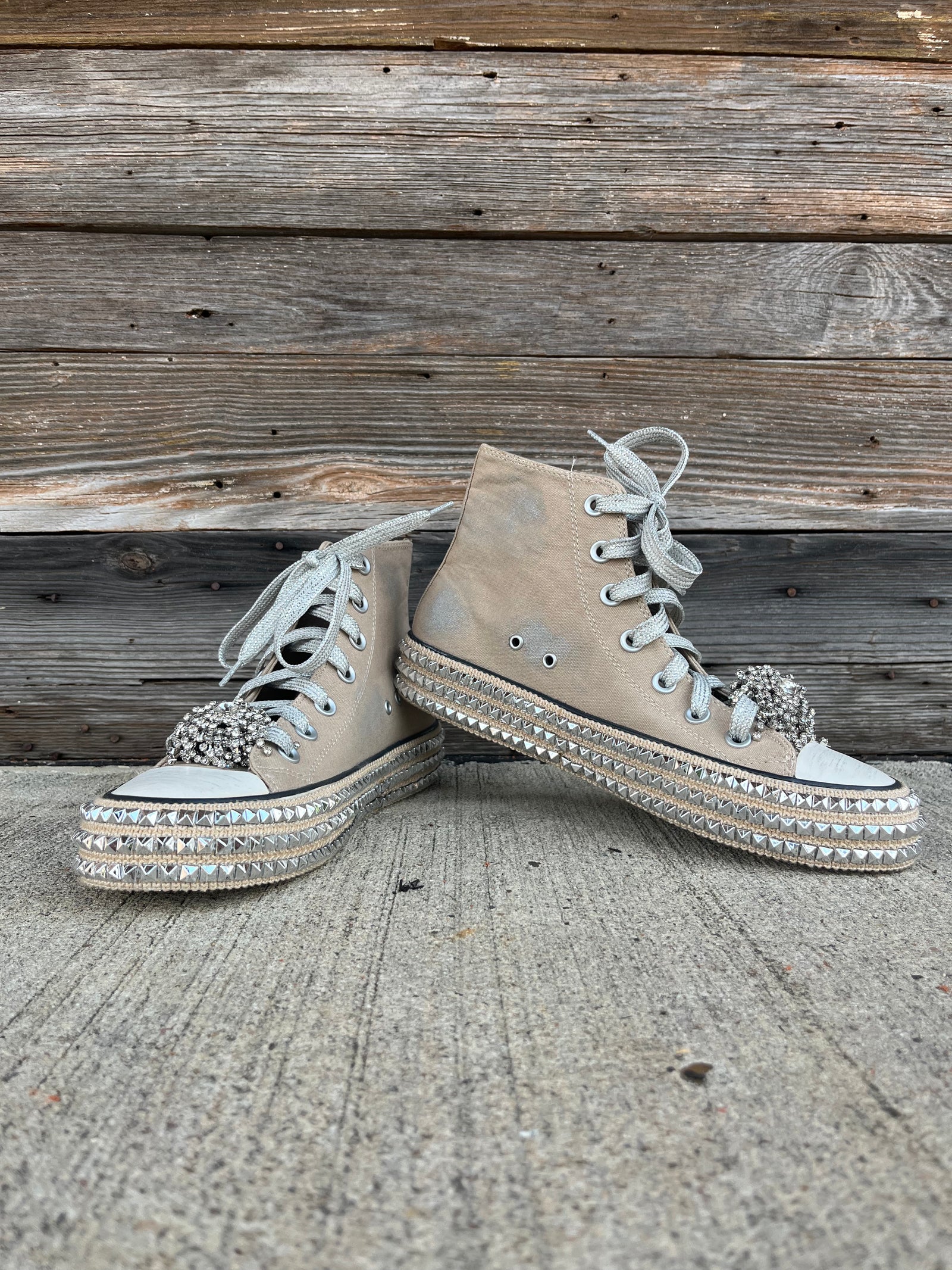 The Ash High Top Studded Sneaker - Khaki