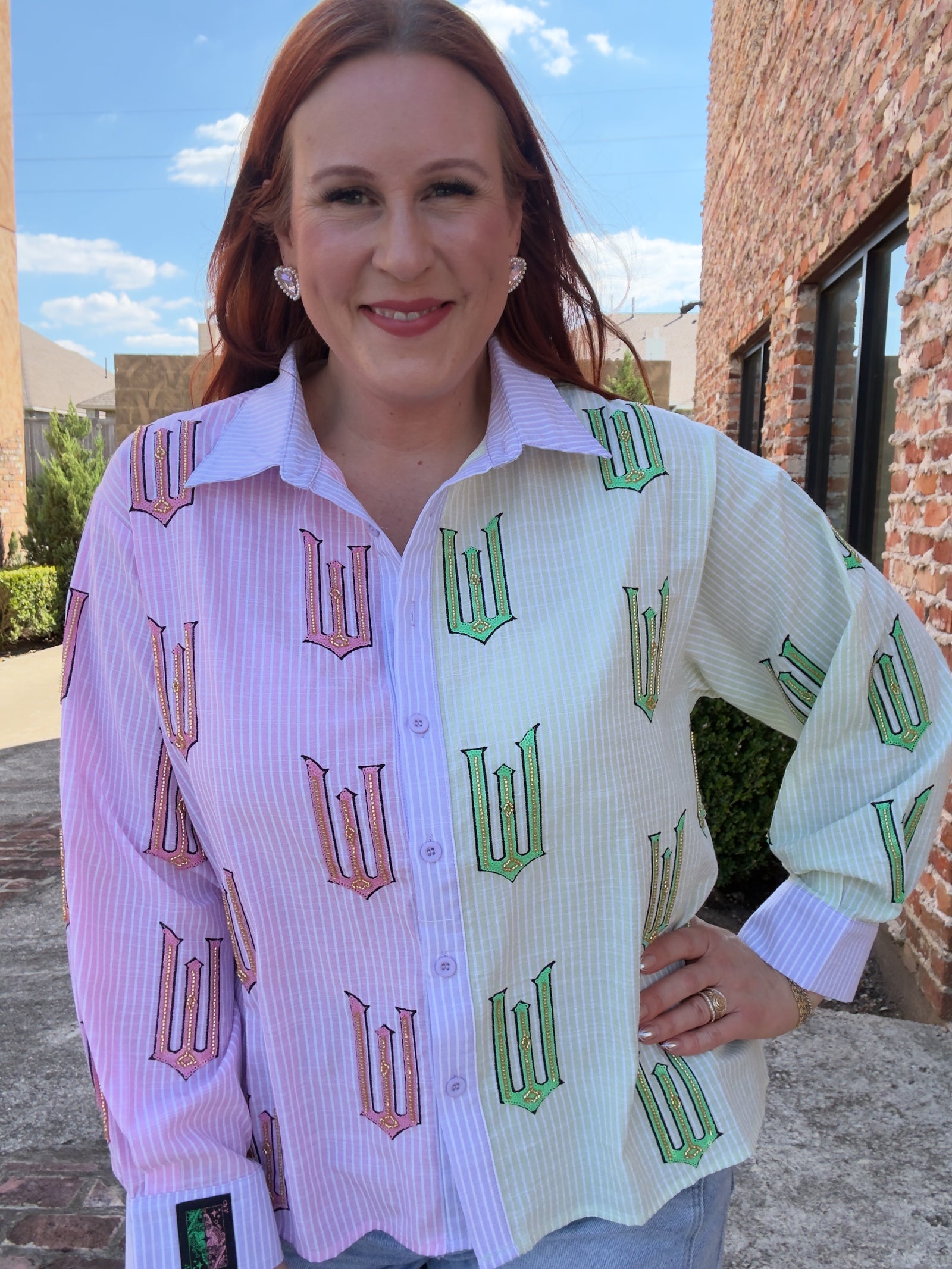 Queen of Sparkles Licensed Green, Pink & Lavender Wicked Cotton Button Down Top
