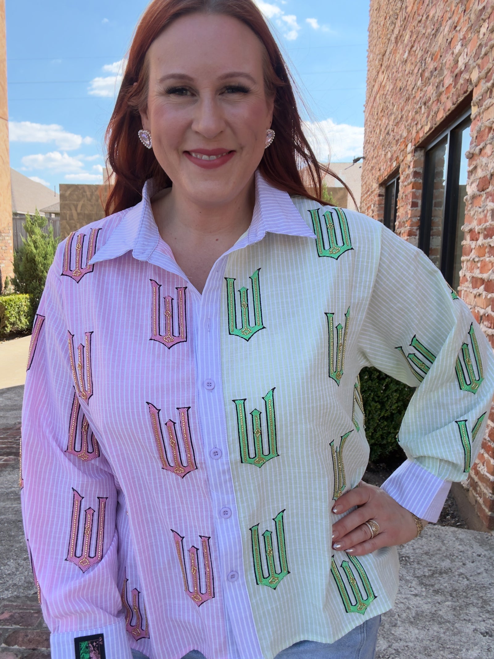 Queen of Sparkles Licensed Green, Pink & Lavender Wicked Cotton Button Down Top