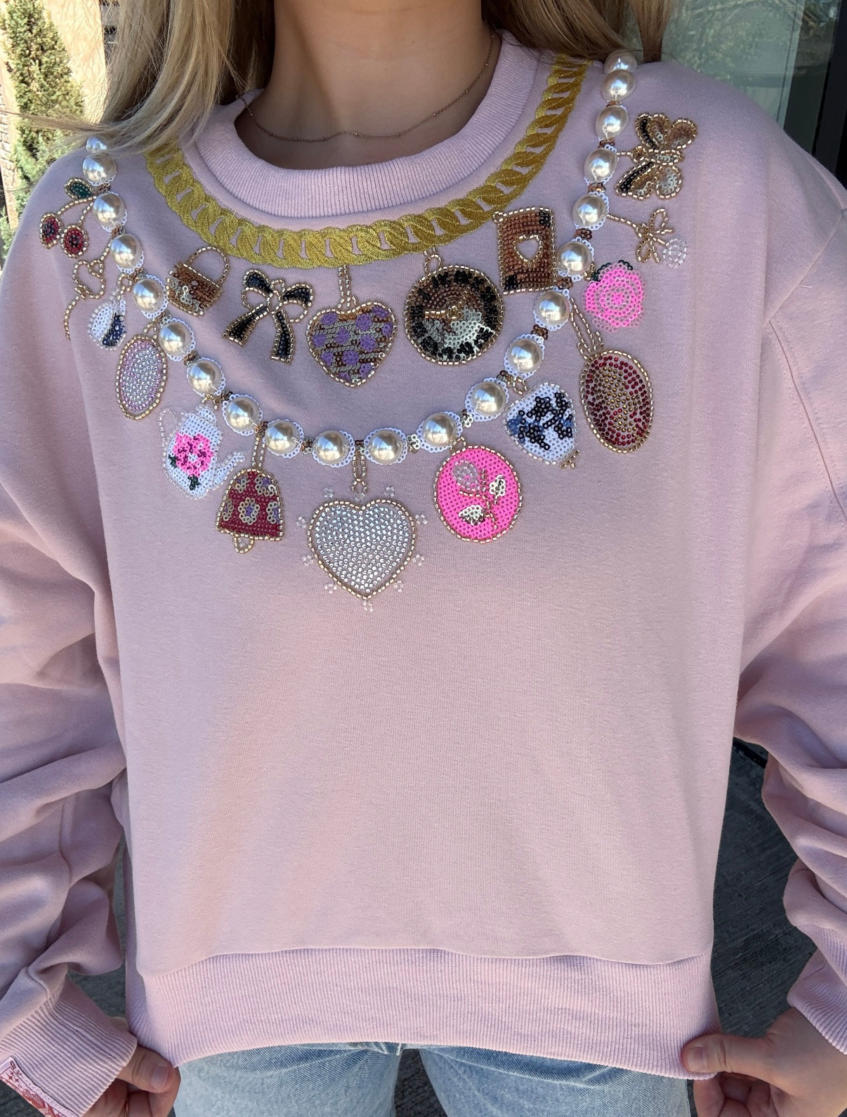 Queen of Sparkles Pale Pink Pear & Charm VDay Sweatshirt