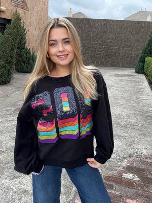 Queen of Sparkles Black Rainbow QOS Logo Sweatshirt