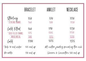 Permanent jewelry price list