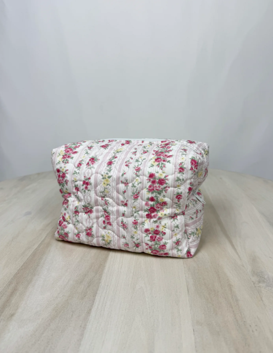 Ida Mae Home Wilshire Stripe Pink Quilted Makeup Bag